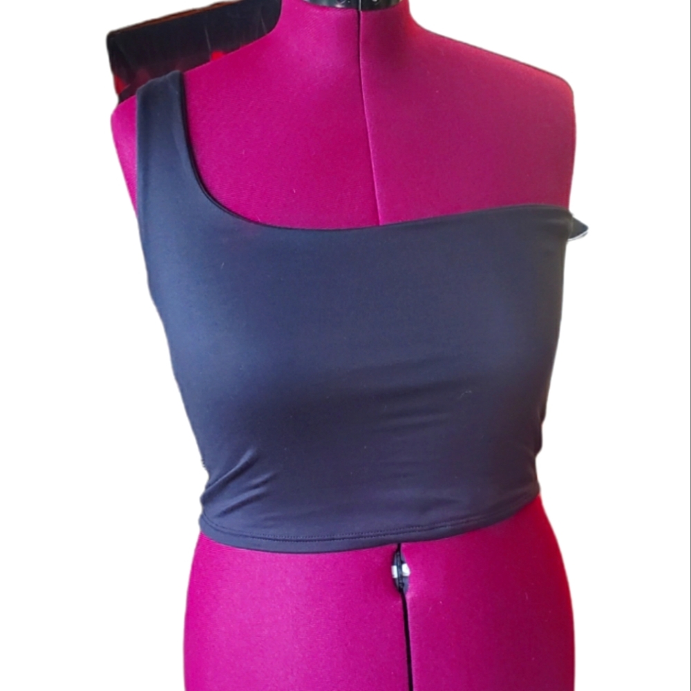 NEW. MOOD Brand.  One shoulder strap crop top. Black. Small and large (sku320)